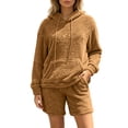 thumbnail image 2 of BRELIL Women Plus Size Two Piece Set Hoodie Shorts Matching Lounge Set Casual Summer Outfits Solid Tracksuit Travel Vacation Loungewear, Khaki L, 2 of 8