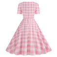 thumbnail image 4 of Baqcunre Maxi Dresses for Women 2024 Women's 1950S Rockabilly Dress Short Sleeve Vintage Cocktail Dress Checked Retro Swing Dress Elegant Wedding Party Dress Dresses for Women 2024 Pink L, 4 of 8