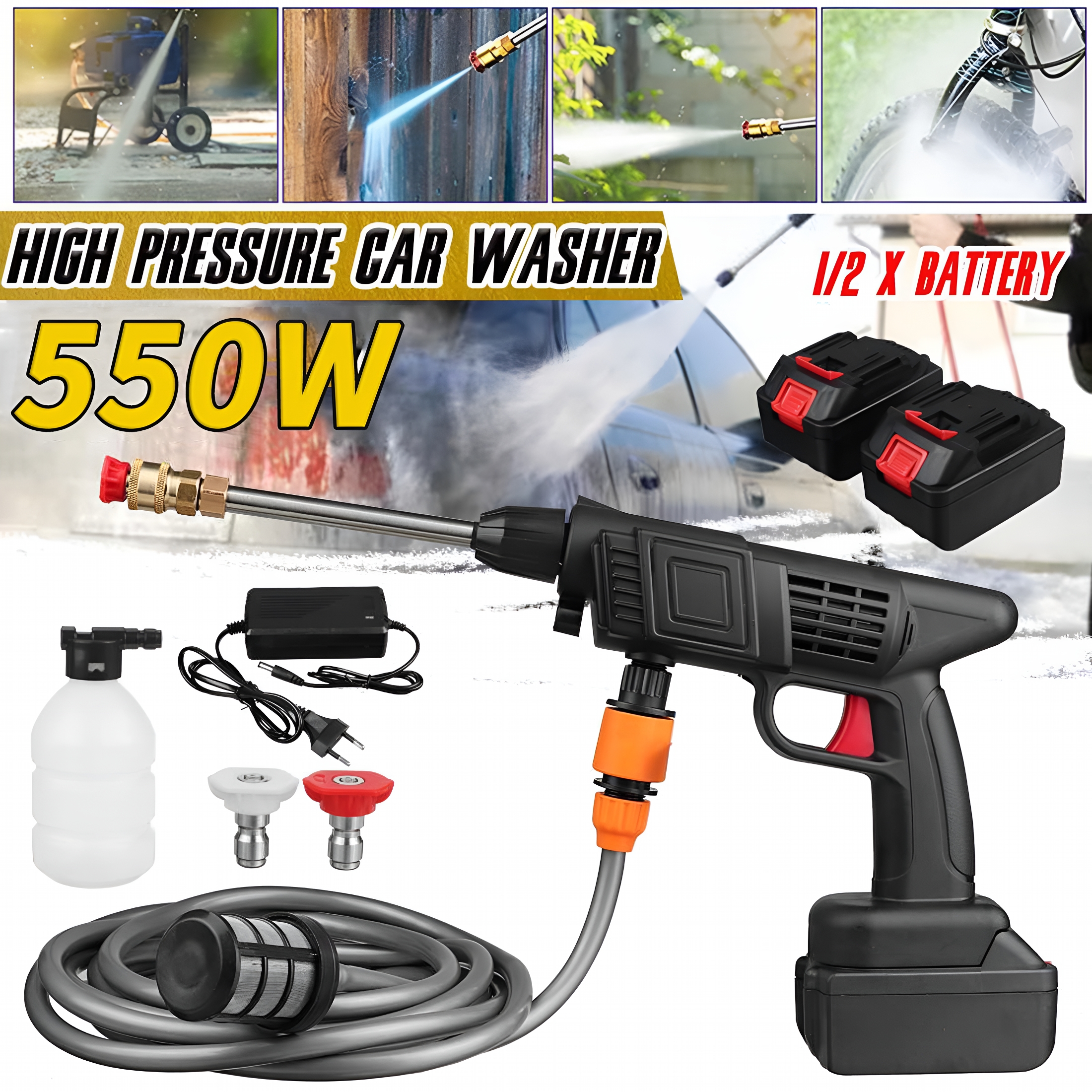 CURYMAY 2026 New Cordless Pressure Washer,50Psi Portable Pressure Cleaner Handheld with Battery and 24V 1500Mah Rechargeable Battery Electric Pressure Washer for Washing Cars,Watering Flowers