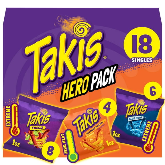 Takis 18 pc / 1 oz Hero Variety Pack, Assorted Rolled Tortilla Chips