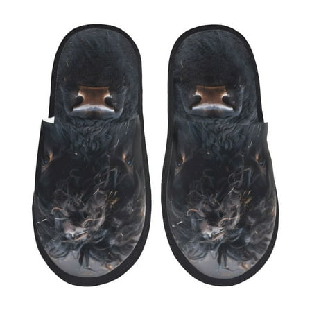 

Fuzoiu Majestic Black Yak Print Unisex Furry Slippers Plush Indoor Shoes Trendy House Slippers Anti-Skid EVA Sole House Shoes for Home Office and Travel -Large