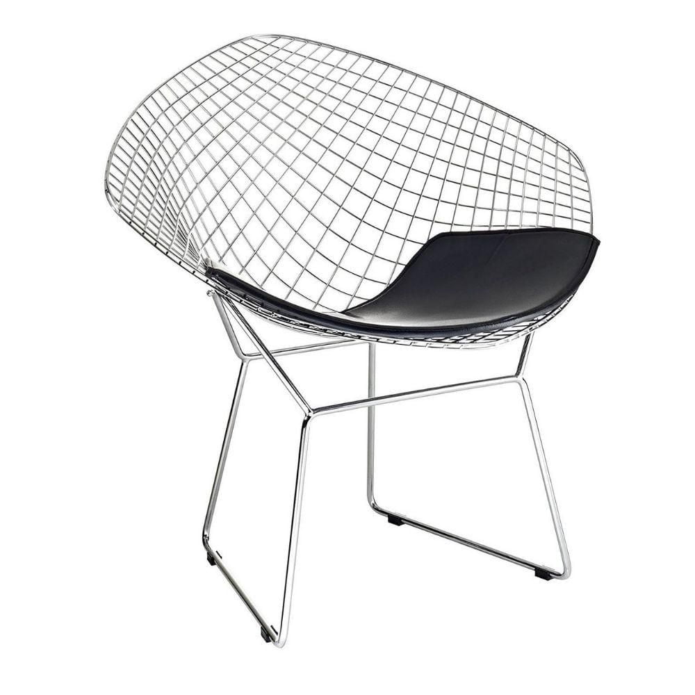 Chaise longue en métal de style Bertoia en chrome avec coussin inclus, chaise longue de salon en métal chromé brillant