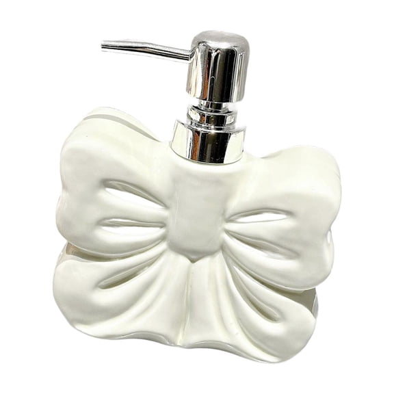CoudarTitie Bow Shape Soap Dispenser Ceramic Hand Soap Bottle Decorative Cute Lotion Bottle with Pump for Lotion Shampoo Kitchen Bathroom White