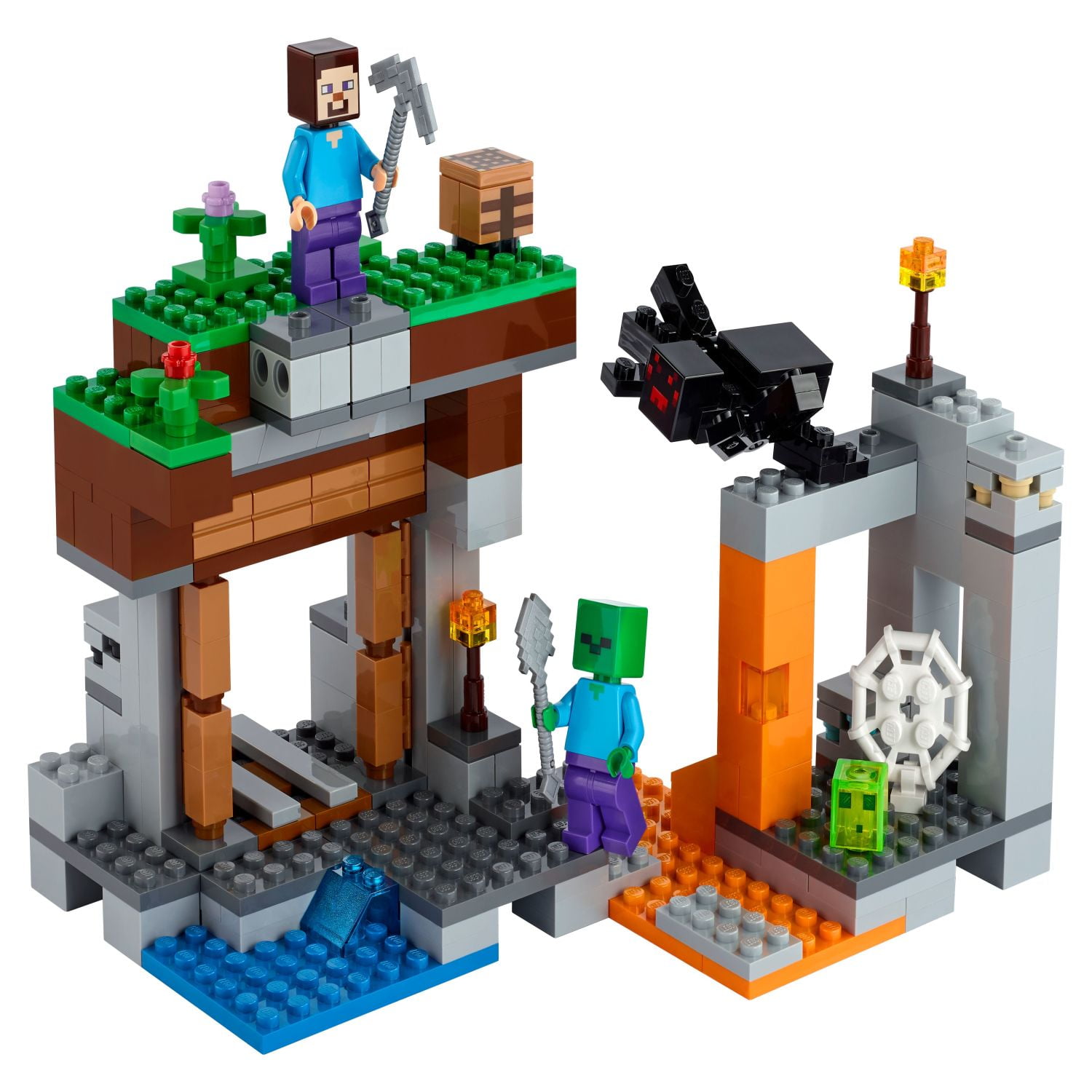 LEGO Minecraft The Abandoned Mine Building Toy, 21166 Zombie Cave with Slime, Plastic Steve & Spider Figures, Gift Idea for Kids, Boys and Girls Age 7 Plus