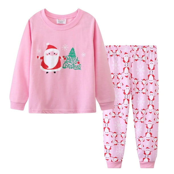 Autumn Kids Boys Pajamas Cartoon Christmas Print Stitching Round Neck Long Sleeved Top & Pants 2-Piece Set Winter