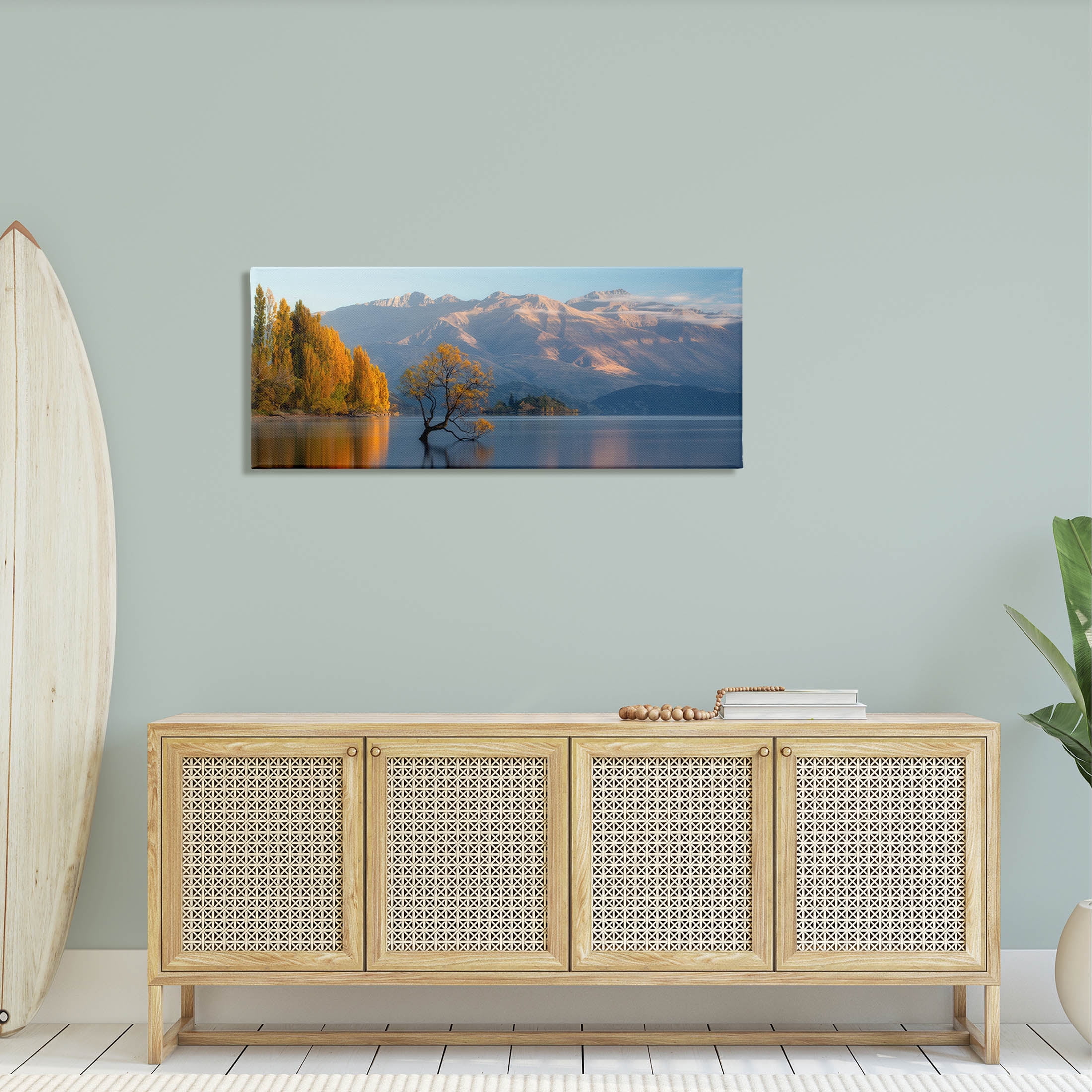 Relaxing Lake Reflection Distant Mountains Landscape Photograph Gallery Wrapped Canvas Print Wall Art