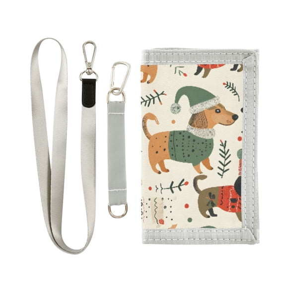 JIALIOU Nylon Trifold Card Wallet with ID Window Zipper Pocket for Men Women Teen Dachshunds Dog with Sweater and Hat