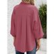 thumbnail image 4 of Camisa de mujer con cuello en V, mangas abullonadas, botones, color morado y rojo, largo tres cuartos, talla M, 4 of 6