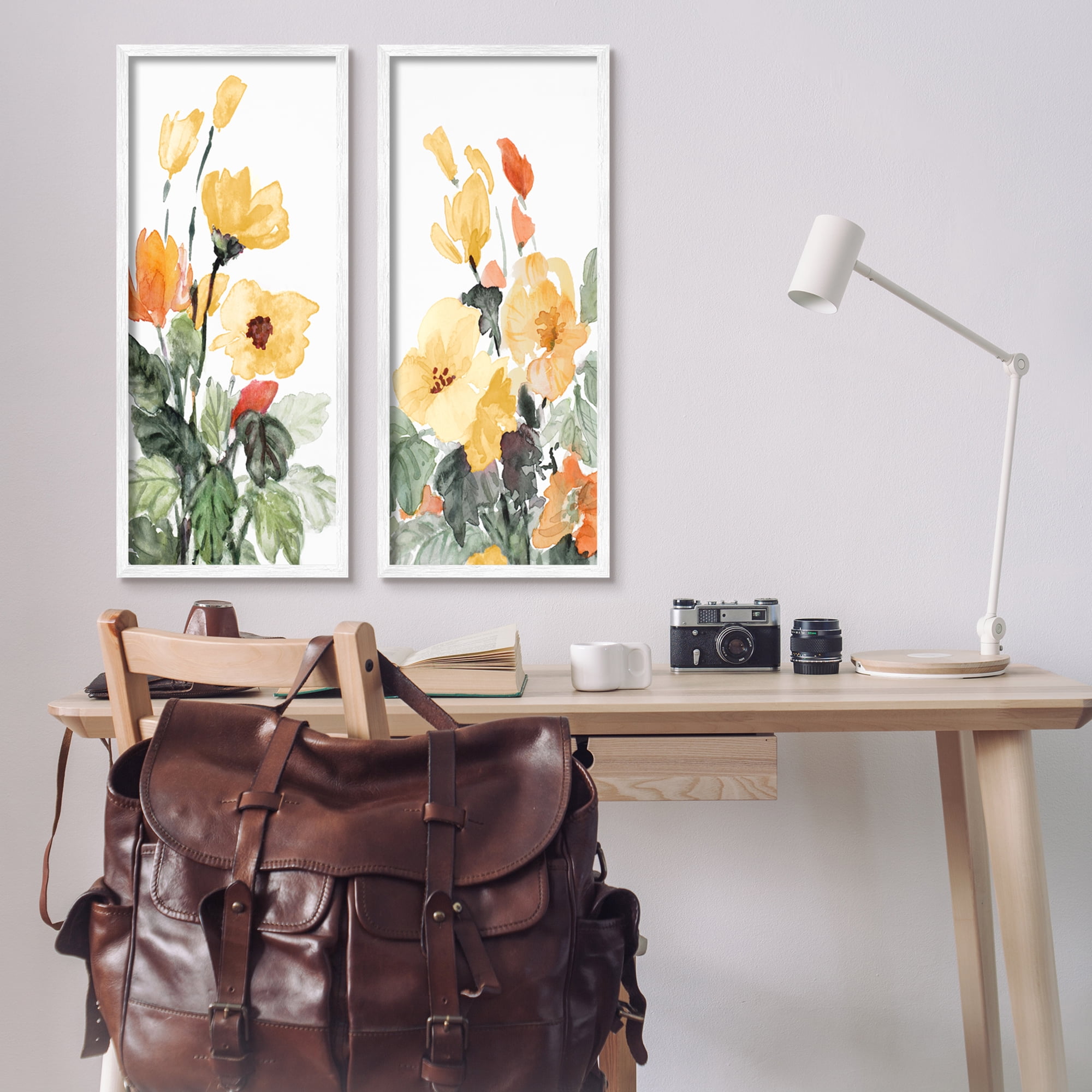 Stupell Industries Yellow Spring Flowers Botanical & Floral Painting White Framed Art Print Wall Art, 13 x 30, Set of 2