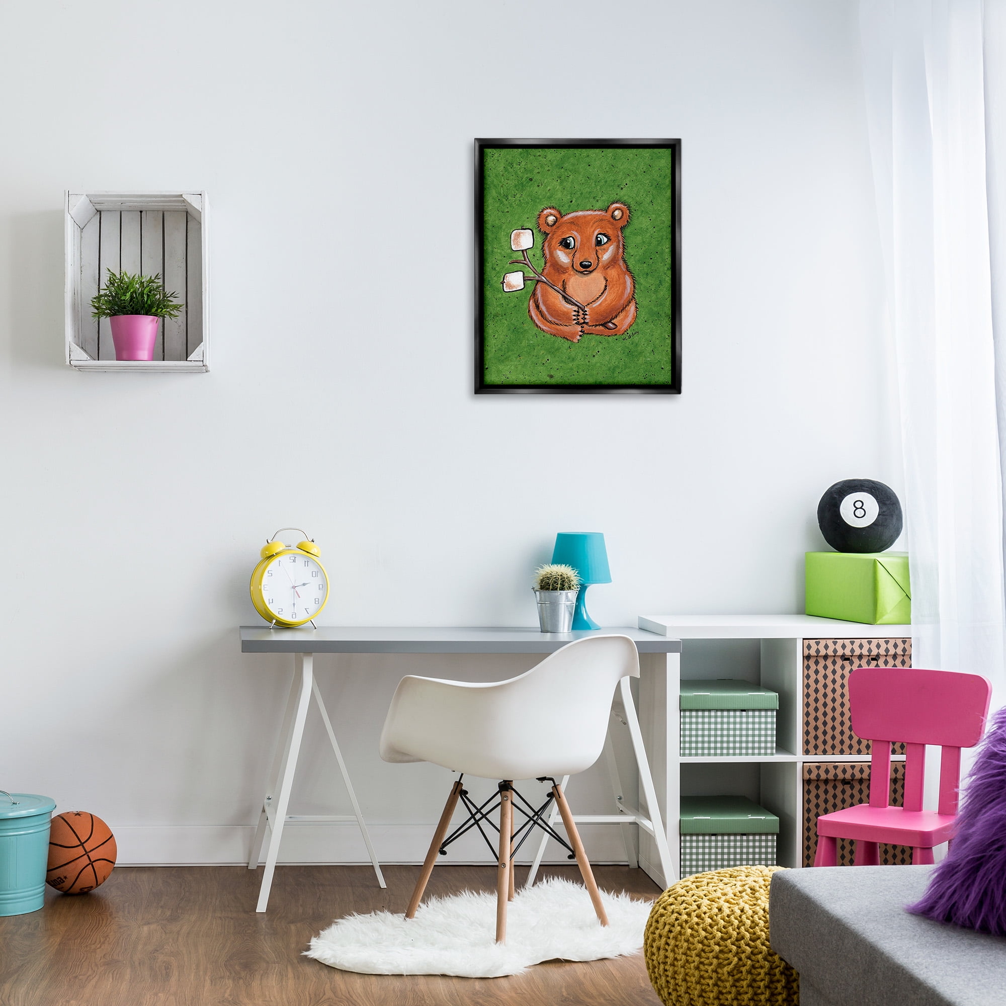 Stupell Industries Bear with S'mores Animals & Insects Painting Black Floater Framed Canvas Art Print Wall Art, 25 x 31