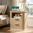 thumbnail image 6 of YYAo 22" Bedside Table with Charging Station & 2 Drawers, Fluted Modern Night Stand for Living Room, with Open Storage, Oak, 6 of 9
