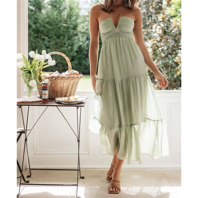 Robe Longue Y2k pour Femmes Bretelles Spaghetti Col en V Robe Maxi Ligne A Dos Nu Vacances Anniversaire Plage Robe d'Été