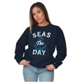 thumbnail image 3 of Seas The Day Cute Beach Anchor Unisex Plus Fleece Graphic Sweatshirt Brisco Brands 2X, 3 of 5