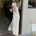 thumbnail image 4 of Taqqpue Women's Summer Dresses Short Sleeve Crewneck White Black Dress Split Casual Maxi Evening Party Cocktail Dresses, 4 of 5