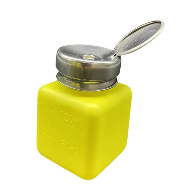 Milaget Push Down Alcohol Dispenser Refillable for Makeup Remover Nail Polish Yellow 120 ml