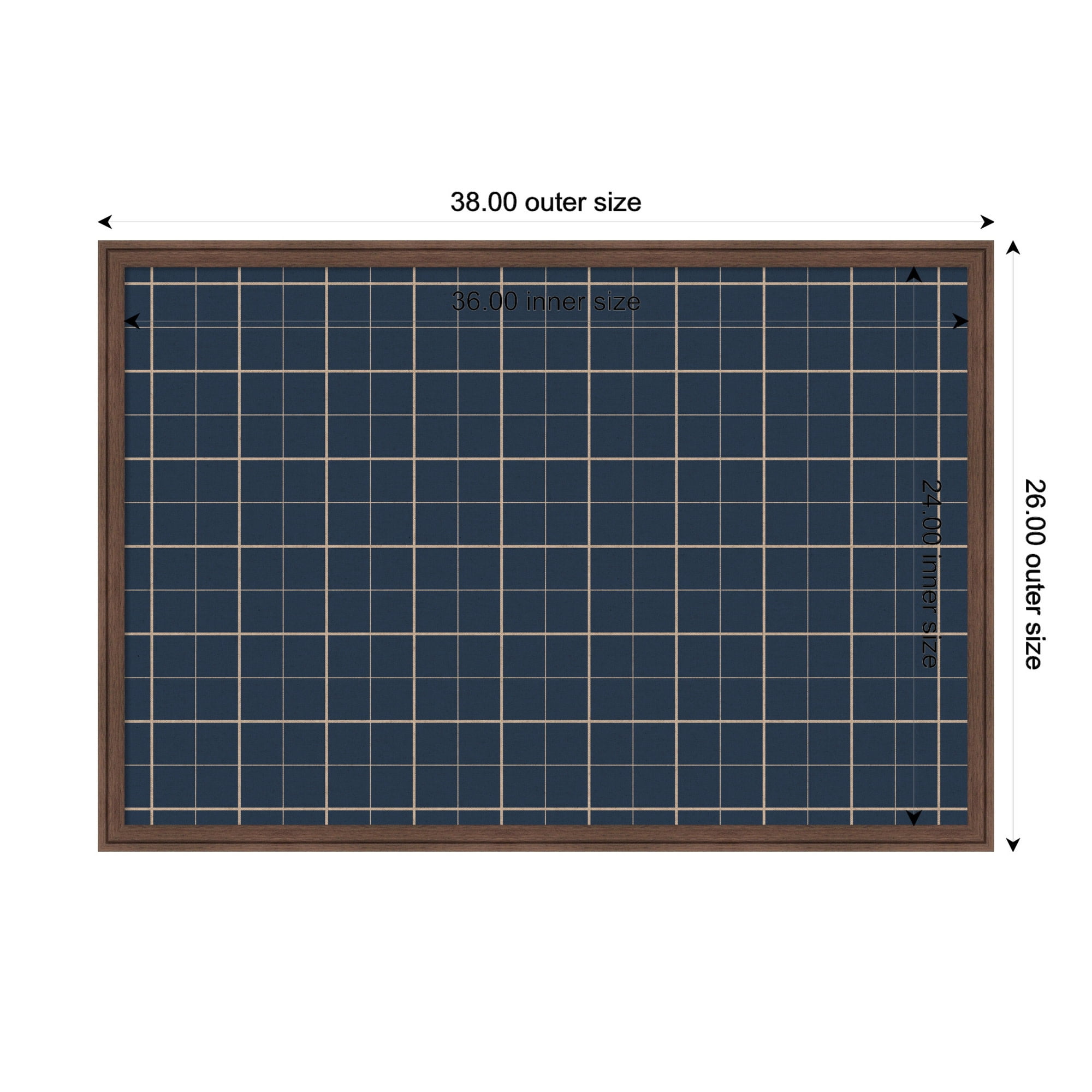 Kate and Laurel Framed Fabric Pinboard 38 x 26, Navy Blue Plaid Printed Linen Classic Bulletin Board for Use as a Vision Board or Wall Organization, Florence Medium Brown Frame