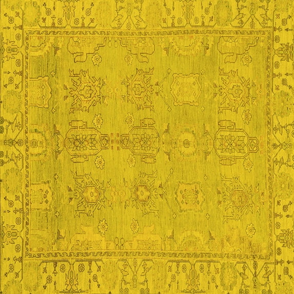Ahgly Company Machine Washable Indoor Square Oriental Yellow Traditional Area Rugs, 5' Square