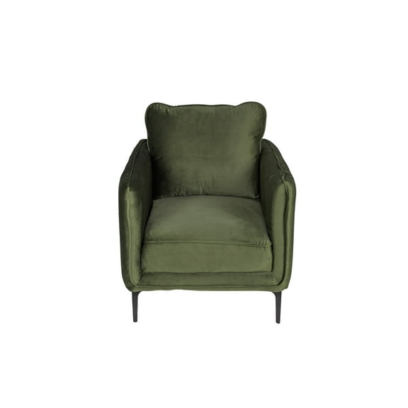 Accent Chair Dark Green Soft Velvet Channel Tufting L-Shaped Metal Legs Modern Classic 1pc Chair Living Room
