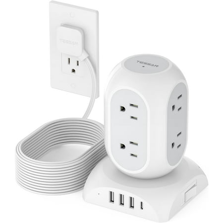 TESSAN Power Strip Surge Protector, 8 AC Outlets, 1 USB-C and 3 USB-A Ports, 10 ft Cord, Gray