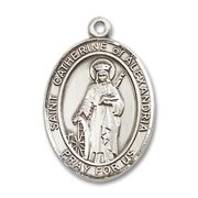 Extel Medium Oval Sterling Silver St. Catherine of Alexandria Medal, Made in USA