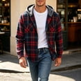 thumbnail image 2 of Wuxian Men's Flannel Hoodie Shirts Casual Button Down Plaid Shirt Jackets For Men Long Sleeve Stylish Hooded With Pockets, 2 of 6
