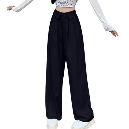 Hvot&aat Women s Y2K Fashion Pleated Pants Trousers Solid Color Lapel Suit Pants Business Casual Straight Leg Pants