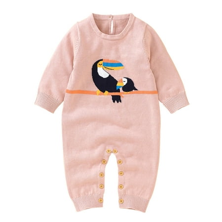 

Frontwalk Baby Loose Buttons Bodysuit One Piece Knitted Playsuit Infant Crew Neck Home Jumpsuit Pink 62
