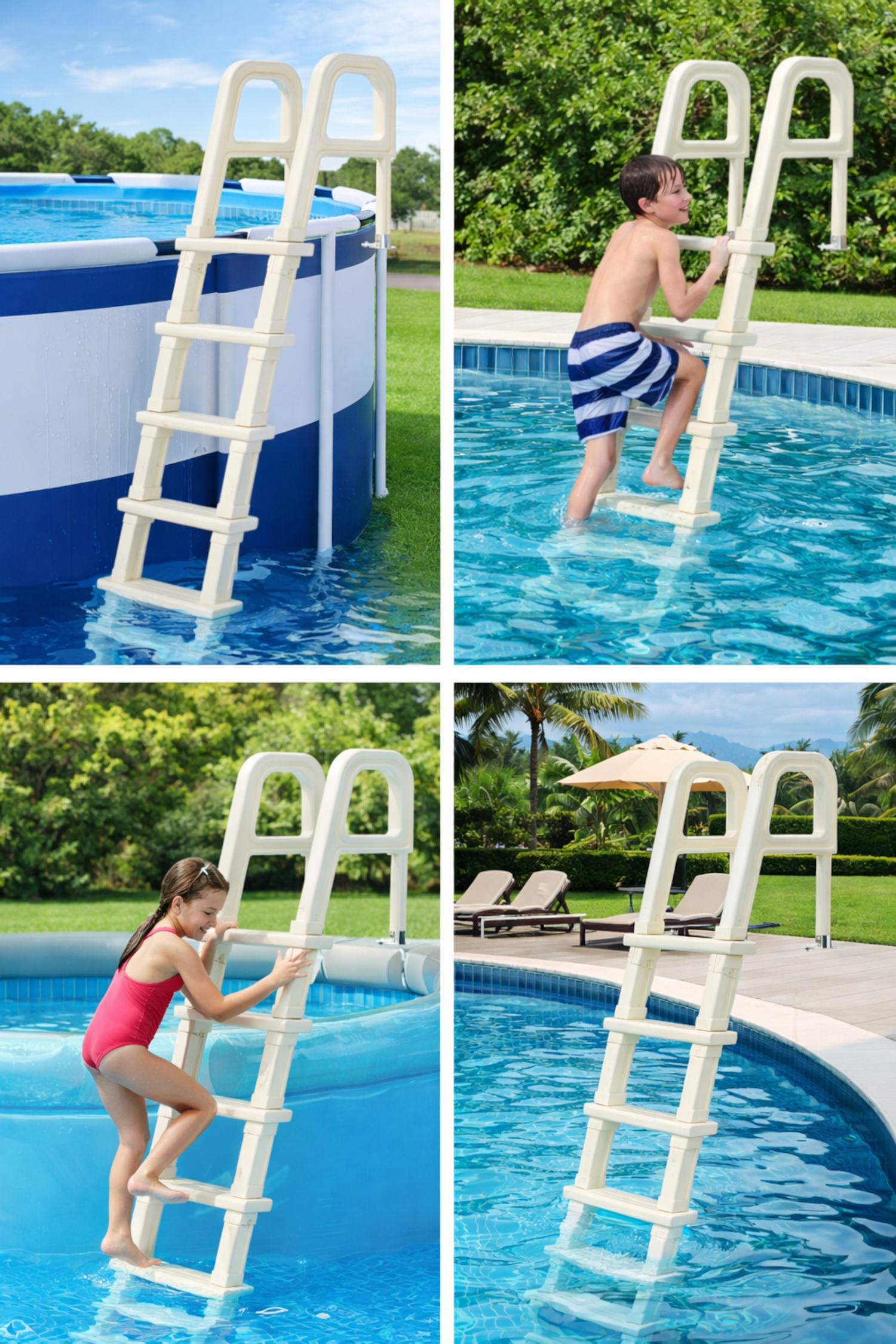 Alvantor Heavy Duty In-Pool Ladder with 5 Non-Slip Steps and Handrails for Above Ground Pools 47 to 54 in Deck Height White