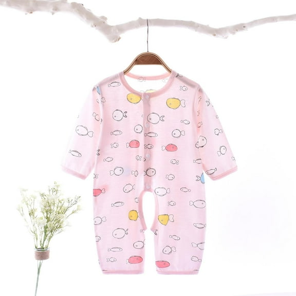 TMOYZQ Newborn Baby Boys Girls Bodysuit Jumpsuits Button Down Long Sleeve Cotton Rompers Overall Summer Lightweight Infant Outfit Pajama