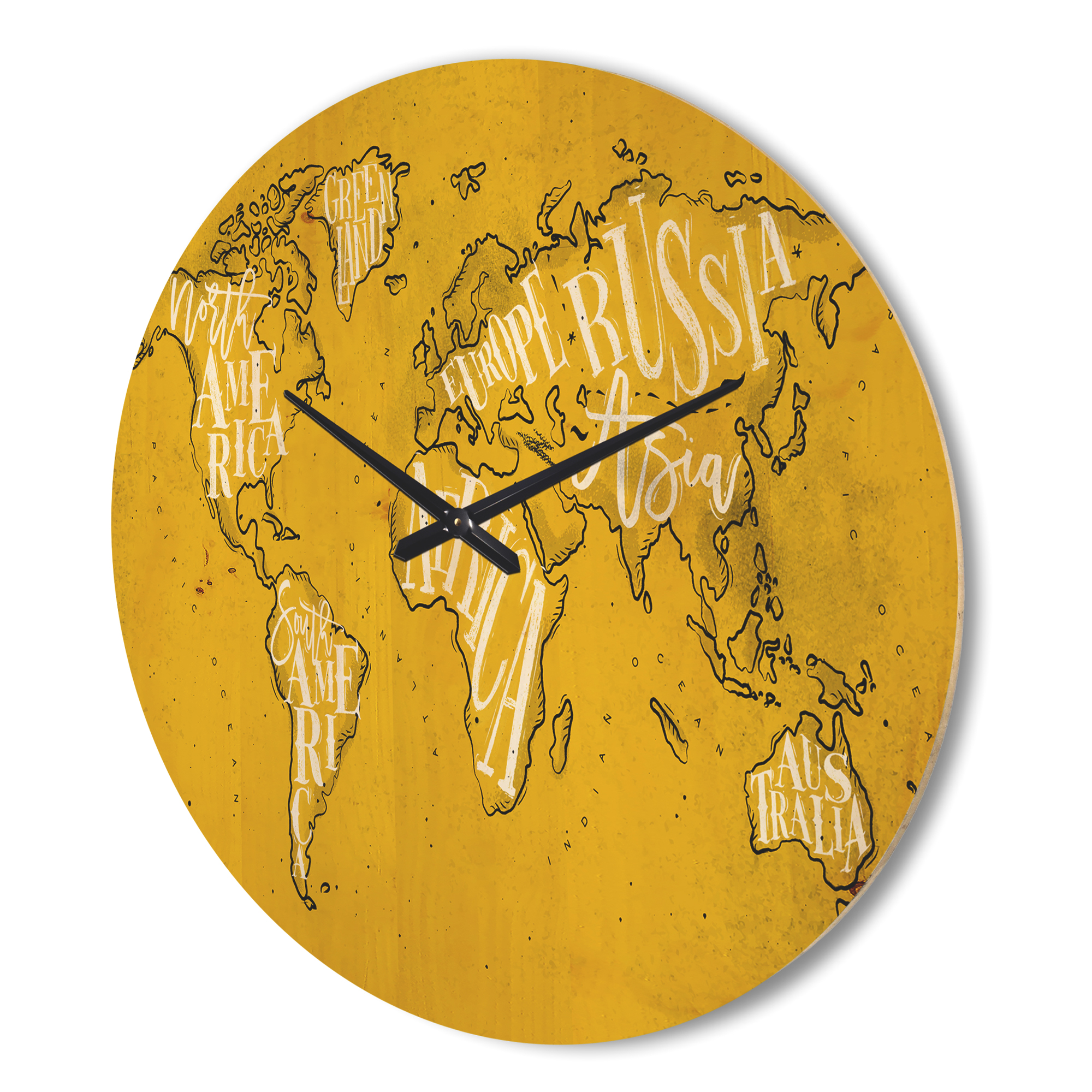 Designart 'Traditional Yellow Worldmap ' Modern Wood Wall Clock