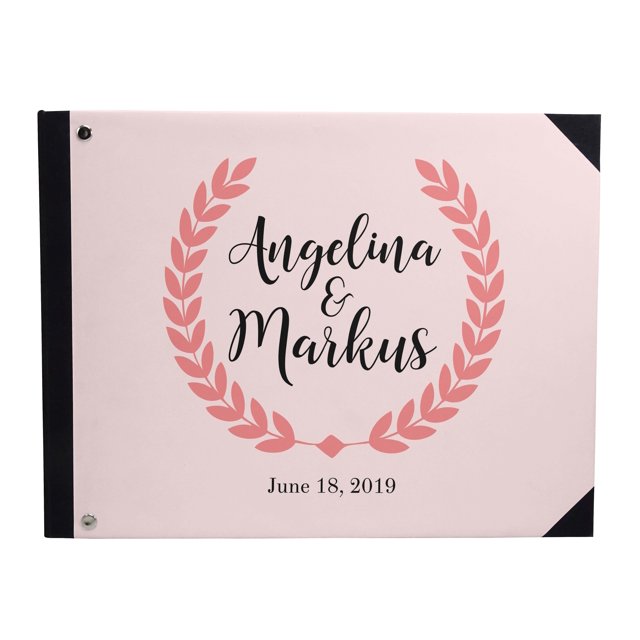 Darling Souvenir Pink Leaves Printed Wedding Guest Book Hardbound Cover Sign In Book Registry Scrapbook-9 x 12 Inches