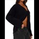 thumbnail image 1 of Suéter Tipo Cárdigan Corto con Lazo Frontal para Mujer, Cuello en V, Frente Abierto, Top de Punto Acanalado con Cable de Crochet Negro S, 1 of 8