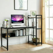 Computer Desk with 4 Tier Storage Shelves - 41.7'' Student Study Table with Bookshelf Modern Wood Desk with Steel Frame for Small Spaces Home Office Workstation