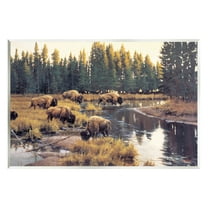 Stupell Industries Bison Grazing Along Stream Animals & Insects Painting Unframed Art Print Wall Art