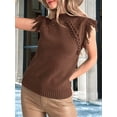 thumbnail image 6 of Womens Sleeveless Sweater Vest Mock Neck Cable Knit Fringe Cap Sleeve Boho Trendy Pullover Tank Tops Coffee M, 6 of 9