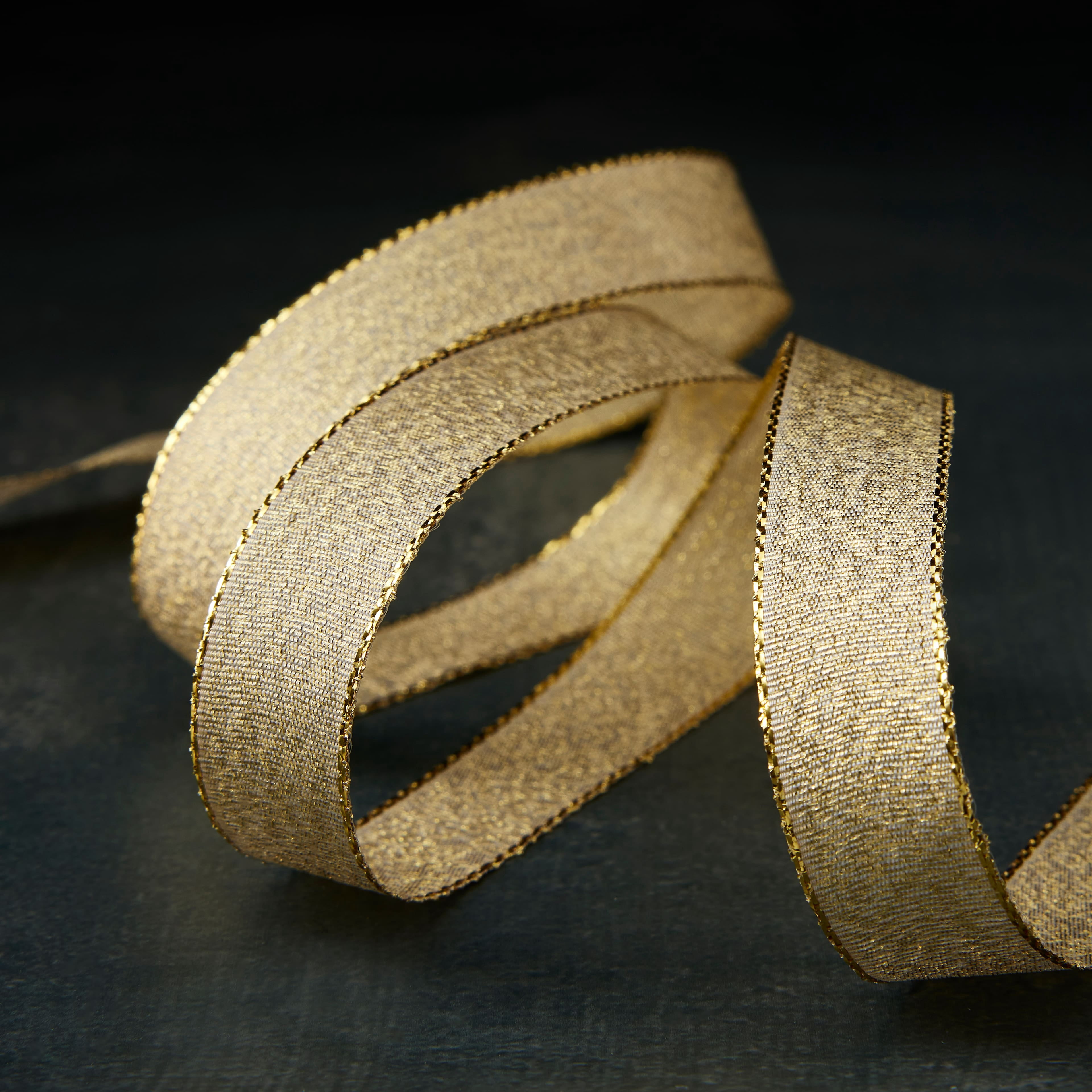 5/8" x 7yd. Gold Shimmer Ribbon by Celebrate It – Non-Wired with Woven Edge - Ideal for Gift Wrapping - Crafts & Decor - 12 Pack