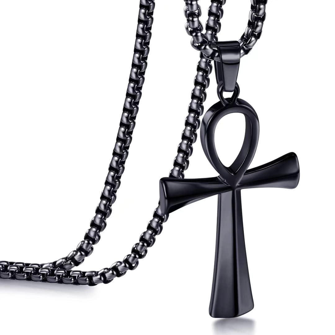 TINGN Cross Necklace for Men Silver Black 18k Gold Stainless Steel Rope Chain Cross Necklace for