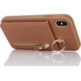 thumbnail image 6 of iPhone Xs Phone case Wallet for Women, iPhone Xs Phone case with Card Holder with Credit Card with Ring Kickstand Zipper Shockproof Slim Stand Case for iPhoneXS - Brown, 6 of 9
