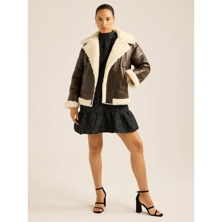 Scoop Women's & Women's Plus Faux Leather Moto Jacket with Scoop Women's & Women's Plus Faux Leather Moto Jacket with