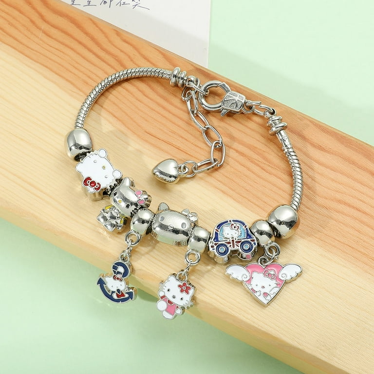 Anime Kawaii Sanrio Hello Kitty Bracelet Charms Metal Beads Making Kit Kids  Gift Jewelry Accessories