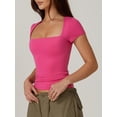 thumbnail image 4 of Bslissey Women's Fashion Solid Color T-shirt Short Sleeve Square Neck Pullovers Ladies Slim Fit Summer Blouses Tops Streetwear for Casual Daily S M L XL, 4 of 6