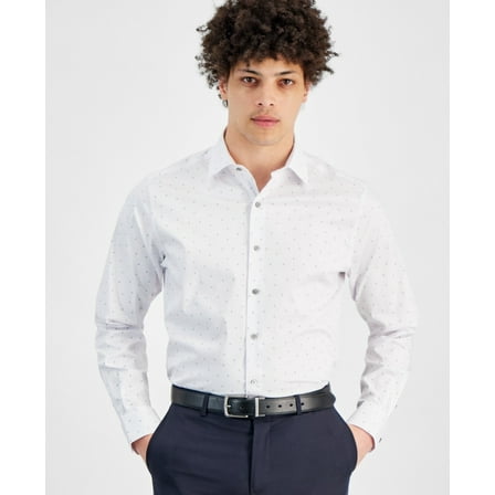 Alfani Dress Shirt Men's 14-14.5 32/33 White Slim-Fit Temperature Regulating