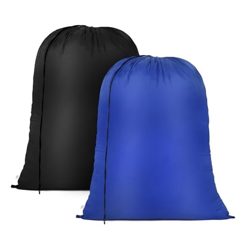 2 Pack Laundry Bags 24X35 inch Dirty Clothes Bag Travel Laundry Bags Medium Laundry Hamper Liner Bags Storage Drawstring Wash Bag for College Home Dorm Camping Black & Blue