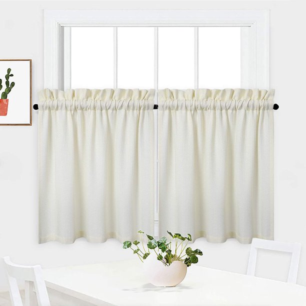 Yesfashion Tier Curtains, 2 Pieces Waffle Weave Textured Short CurtainWaterproof Window Covering
