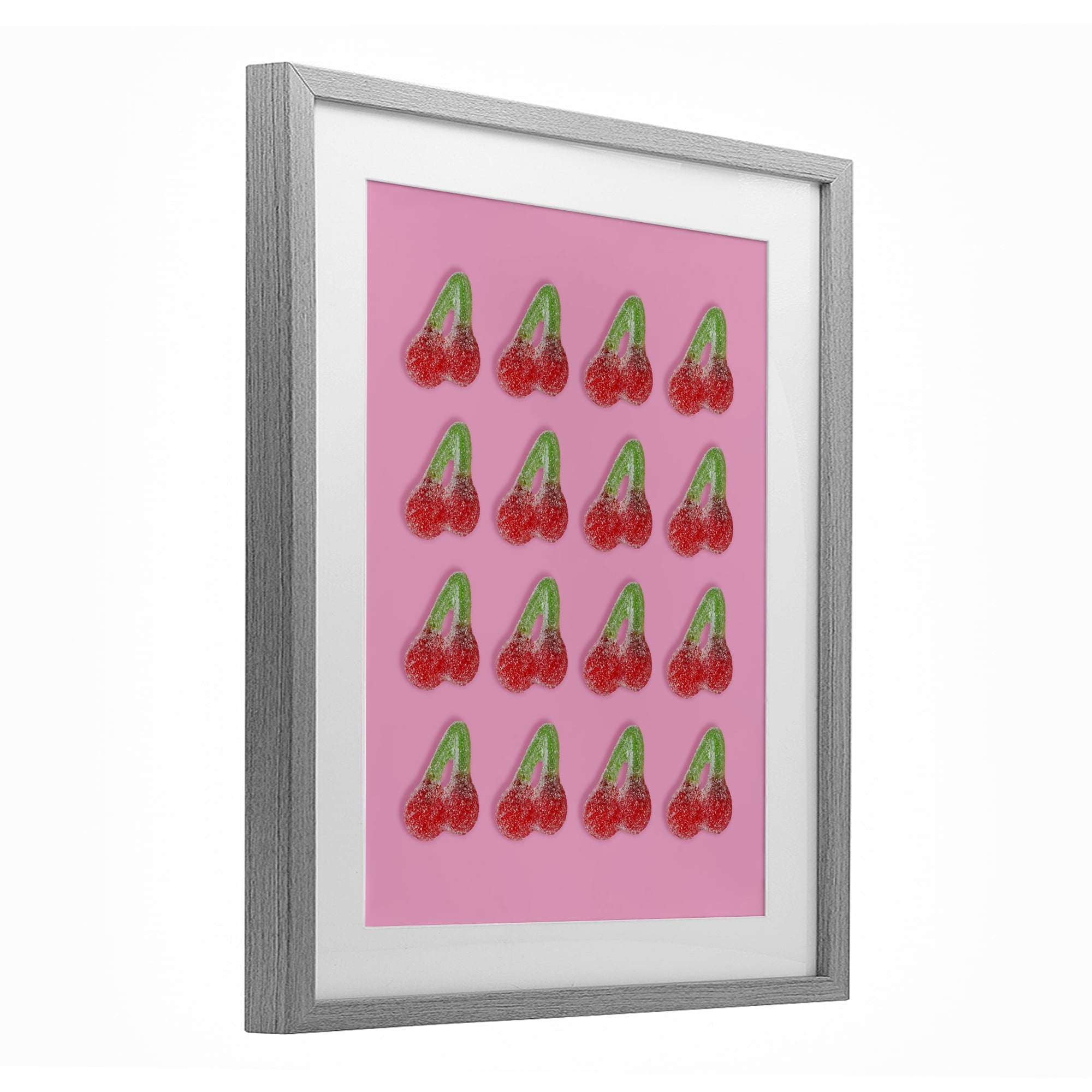 Stupell Industries Cherry Candy Pattern Gray Framed Print Under Glass, design by LISH Creative