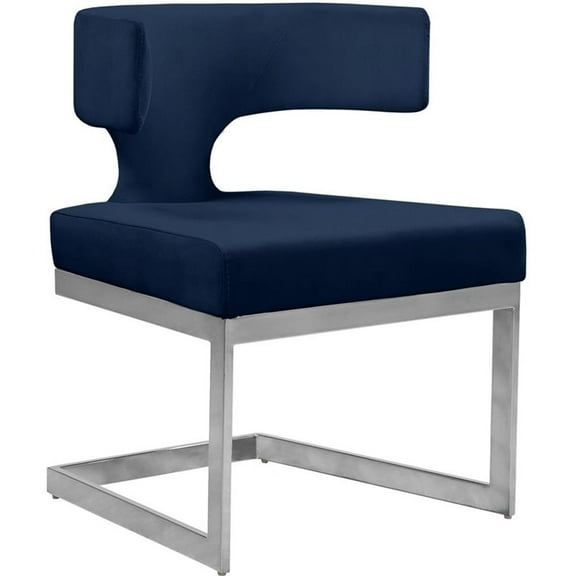 Maklaine 17.7" Contemporary Style Velvet Dining Chair in Blue