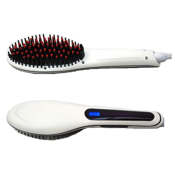 Fast Hair Straightener HQT 906 Flat Flattening Electric Brush w/ Temp Control & Display White