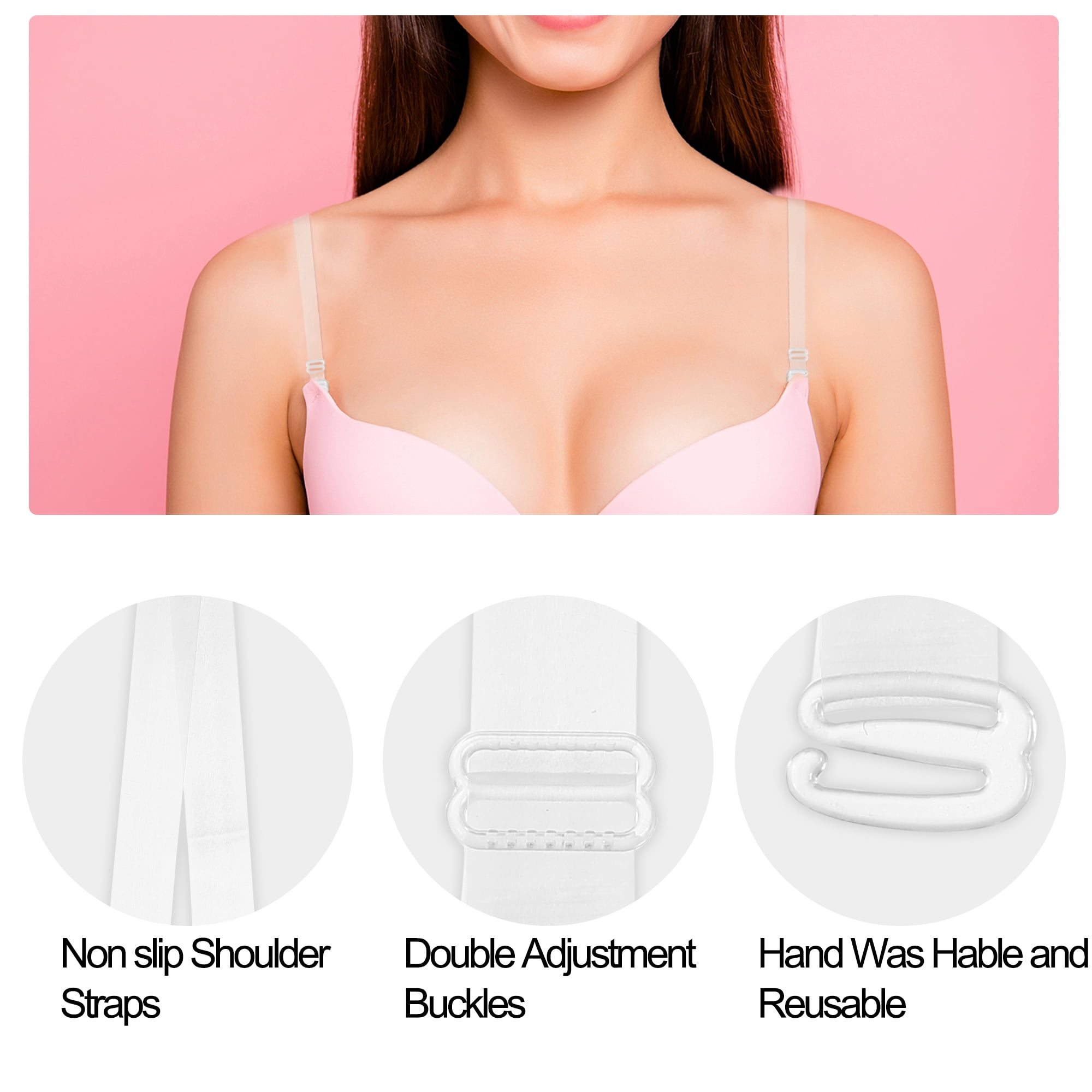 Unique Bargains 2 Pair Invisible Clear Bra Strap Hook Adjustable Shoulder Strap ABS 18mm