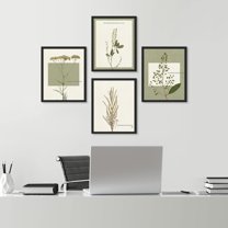 PixonSign 4 PCS Wilderness Plant Poster Set Geometric Square Duotone Plants Prints Flower Framed Wall Art Floral Botanical Nature Artwork Rustic Decor for Bedroom, Office - 8"x10" Black