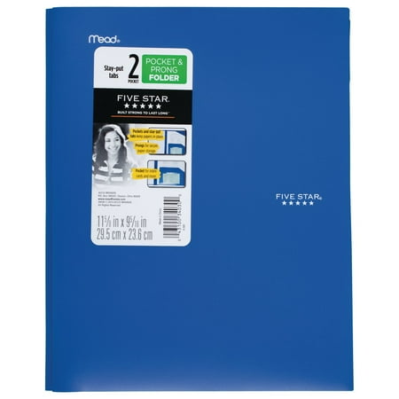Five Star Stay-Put Pocket & Prong Folder, Cobalt Blue (34569)